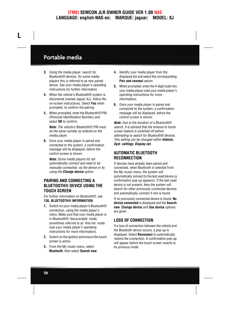 Portable media | Jaguar SEMCON JLR XJ User Manual | Page 118 / 217