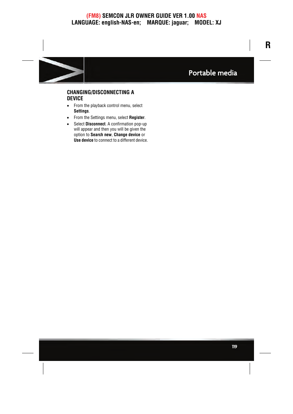 Portable media | Jaguar SEMCON JLR XJ User Manual | Page 119 / 217