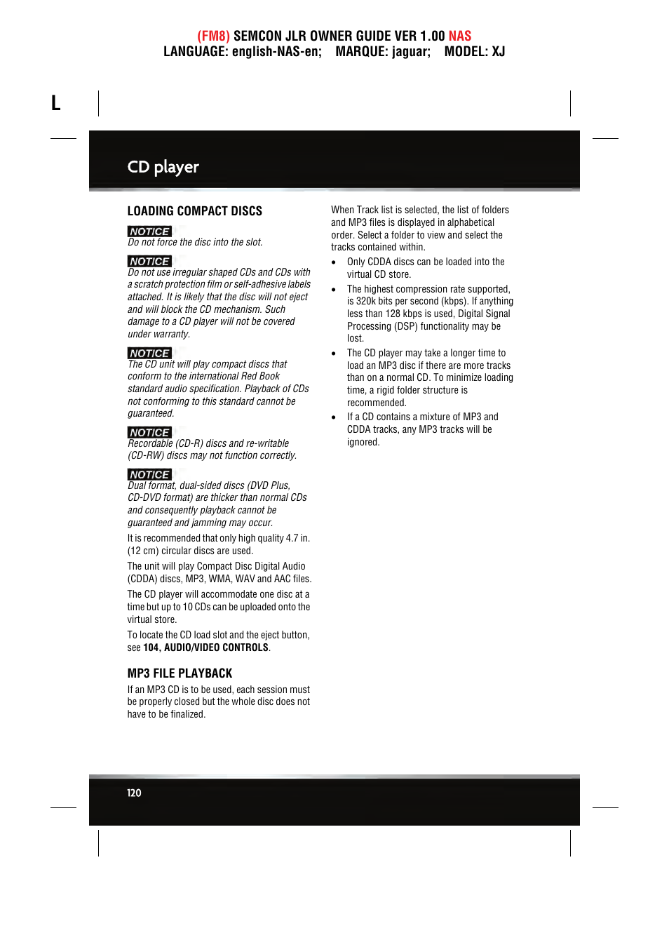 Cd player | Jaguar SEMCON JLR XJ User Manual | Page 120 / 217