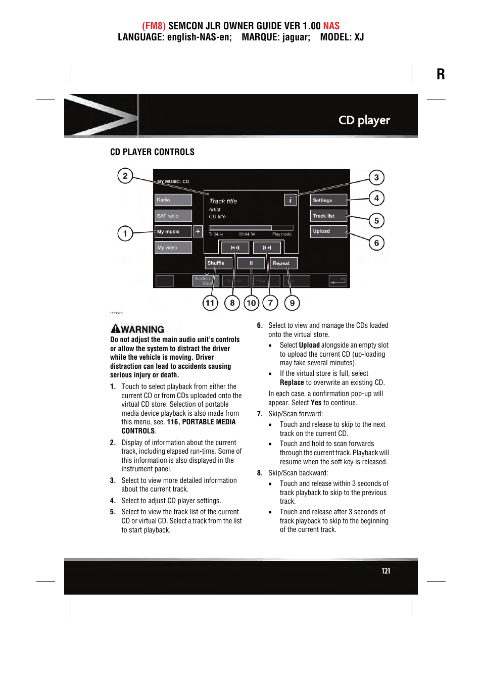 Cd player | Jaguar SEMCON JLR XJ User Manual | Page 121 / 217