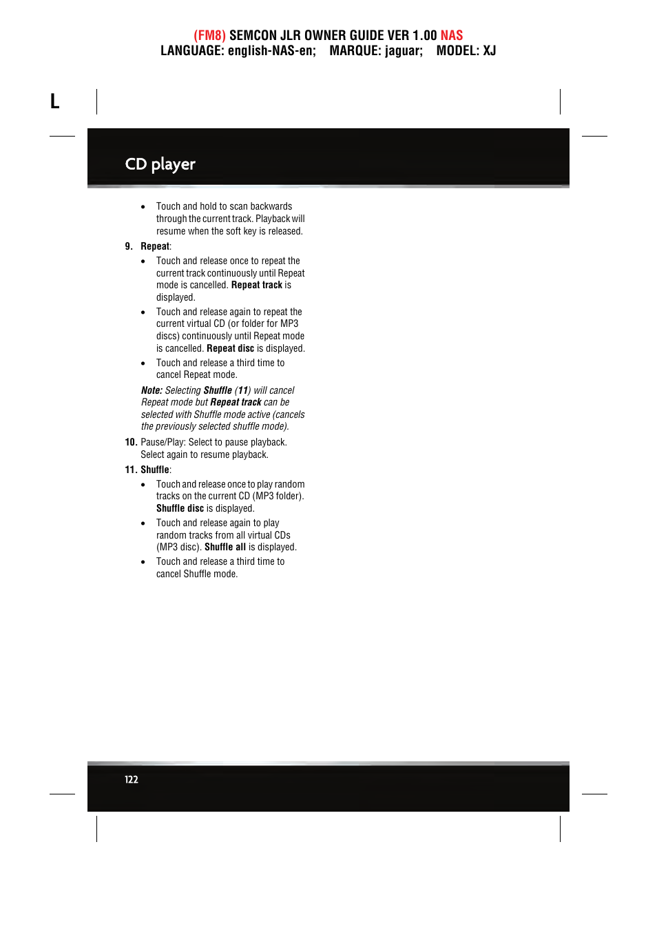 Cd player | Jaguar SEMCON JLR XJ User Manual | Page 122 / 217