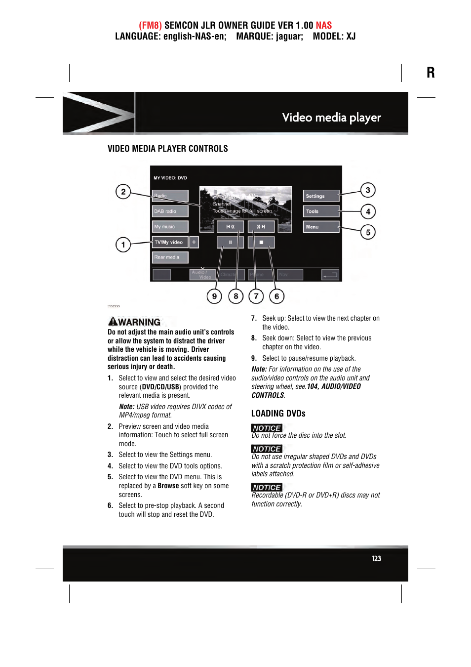 Video media player | Jaguar SEMCON JLR XJ User Manual | Page 123 / 217