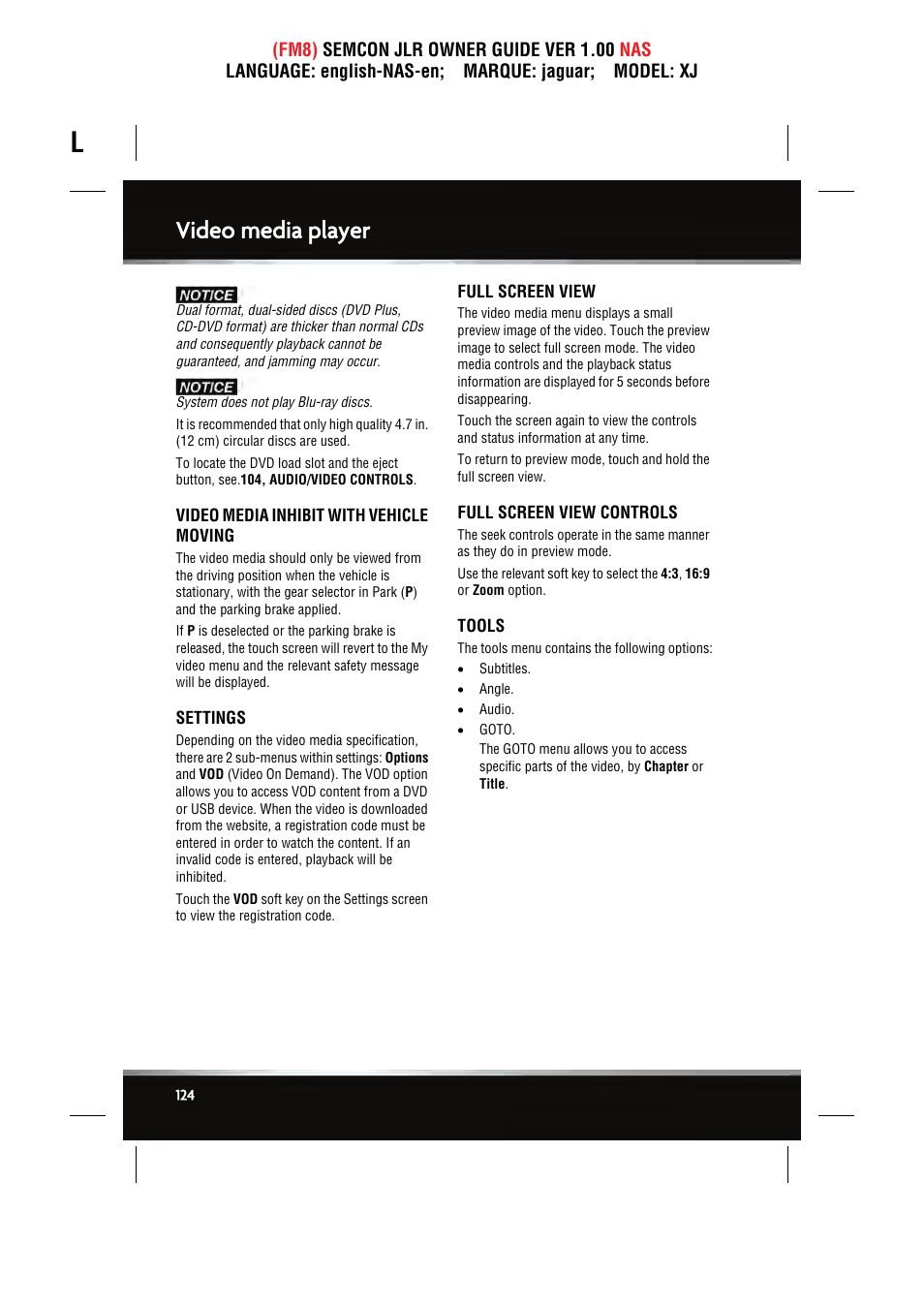 Video media player | Jaguar SEMCON JLR XJ User Manual | Page 124 / 217