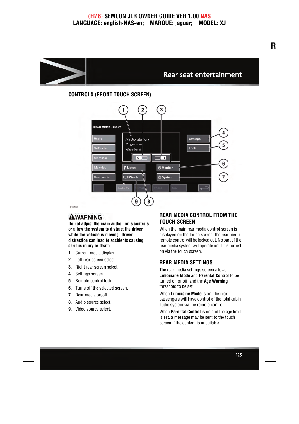 Rear seat entertainment | Jaguar SEMCON JLR XJ User Manual | Page 125 / 217