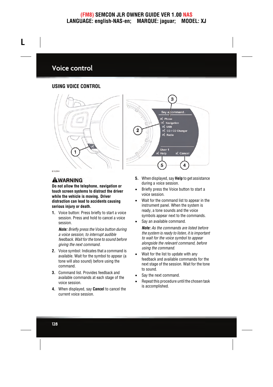 Voice control | Jaguar SEMCON JLR XJ User Manual | Page 128 / 217