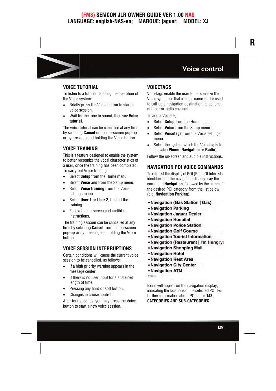 Voice control | Jaguar SEMCON JLR XJ User Manual | Page 129 / 217