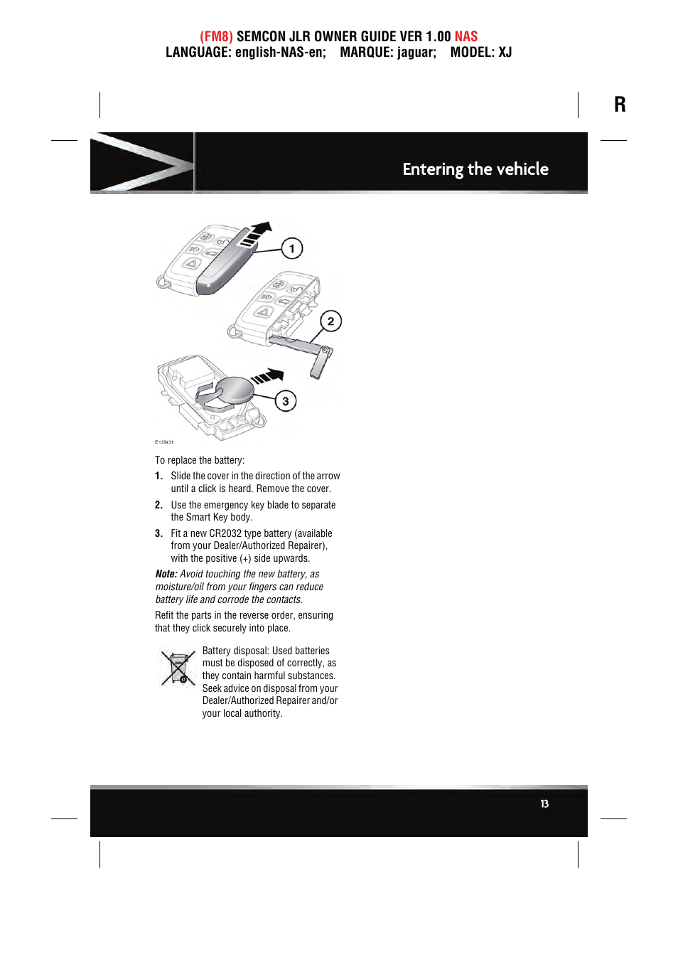 Entering the vehicle | Jaguar SEMCON JLR XJ User Manual | Page 13 / 217