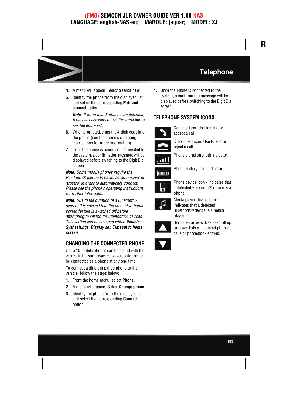 Telephone | Jaguar SEMCON JLR XJ User Manual | Page 133 / 217