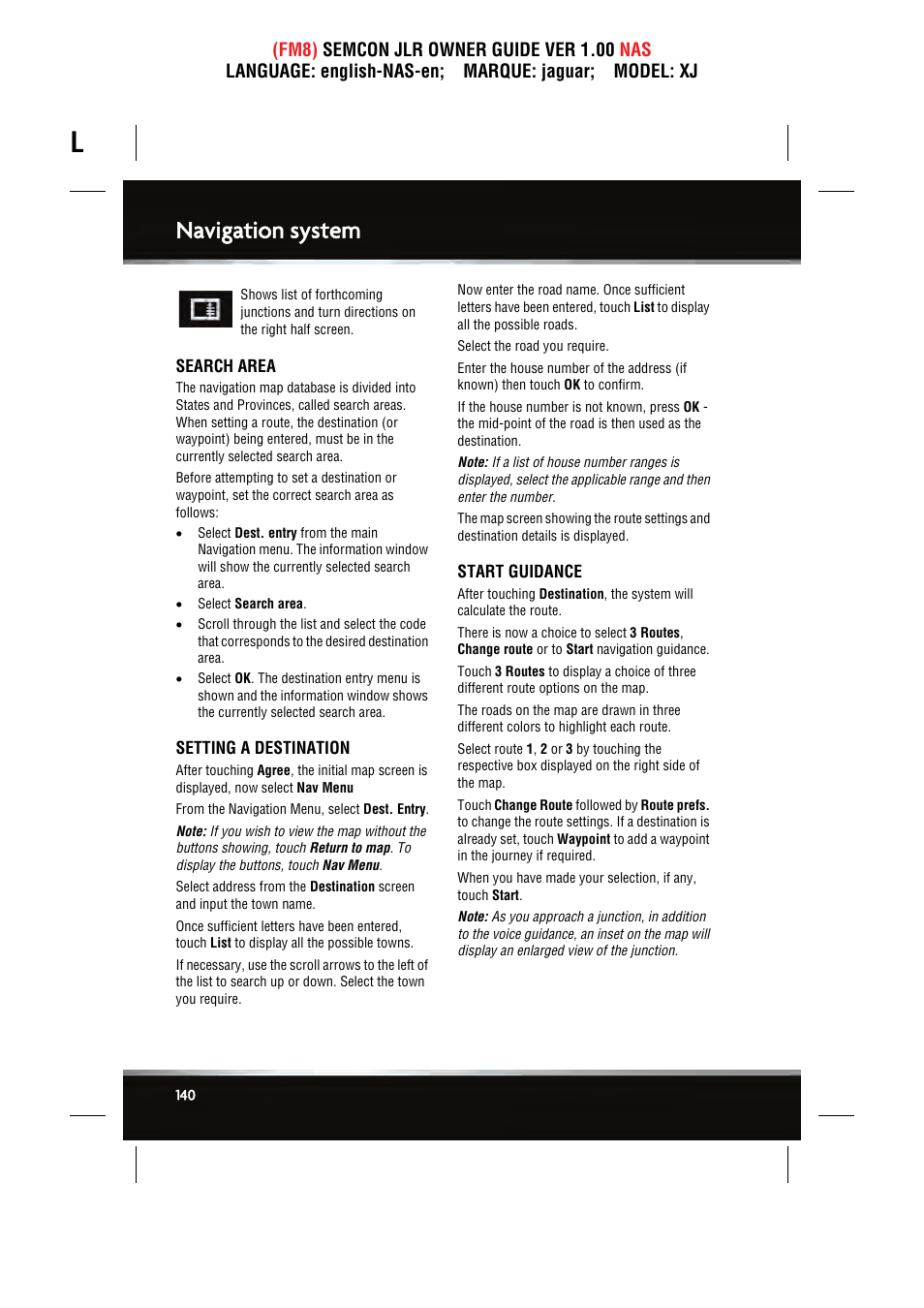 Navigation system | Jaguar SEMCON JLR XJ User Manual | Page 140 / 217