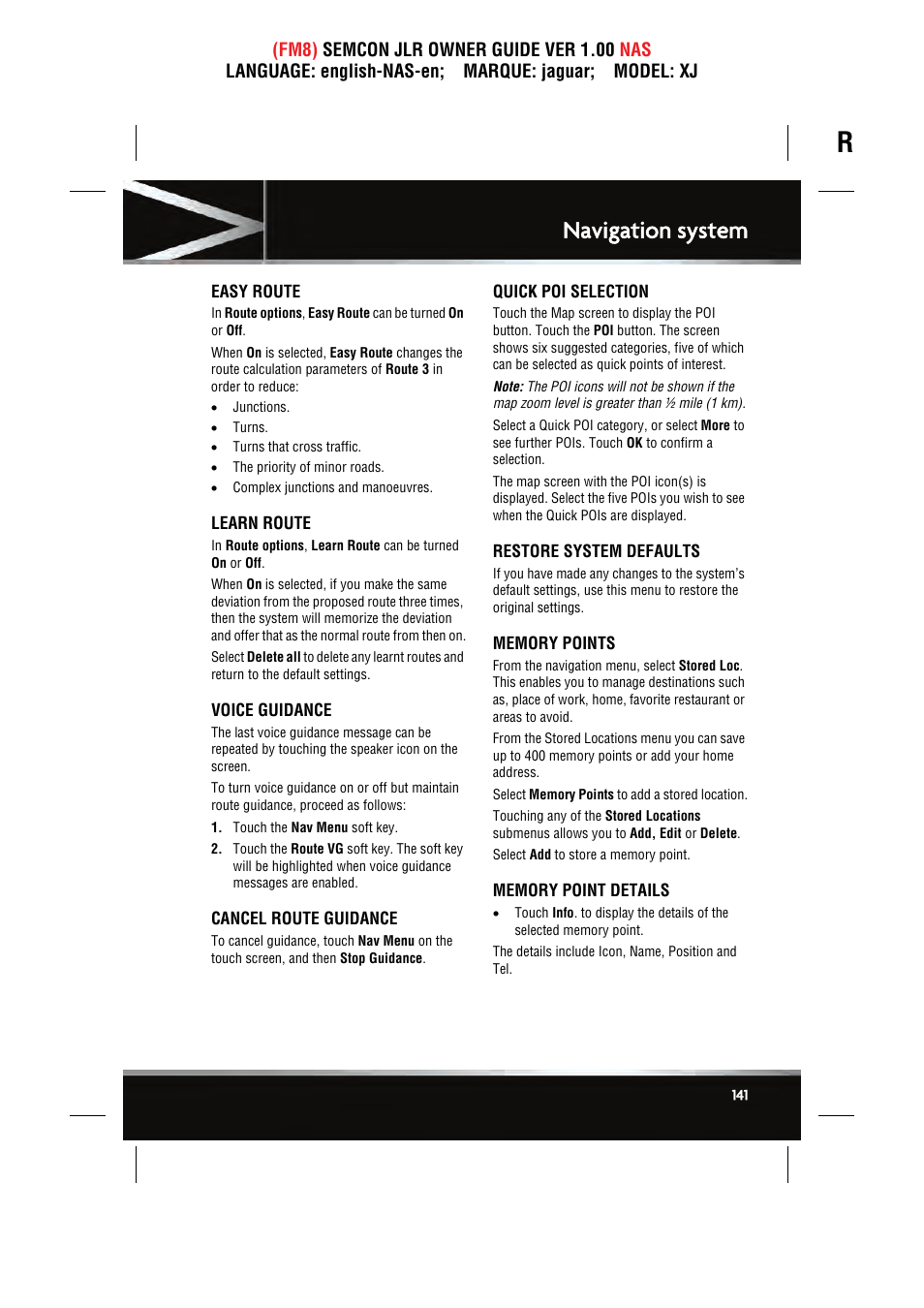 Navigation system | Jaguar SEMCON JLR XJ User Manual | Page 141 / 217
