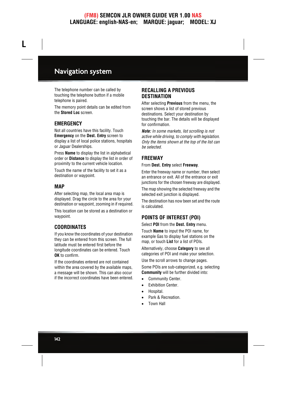 Navigation system | Jaguar SEMCON JLR XJ User Manual | Page 142 / 217