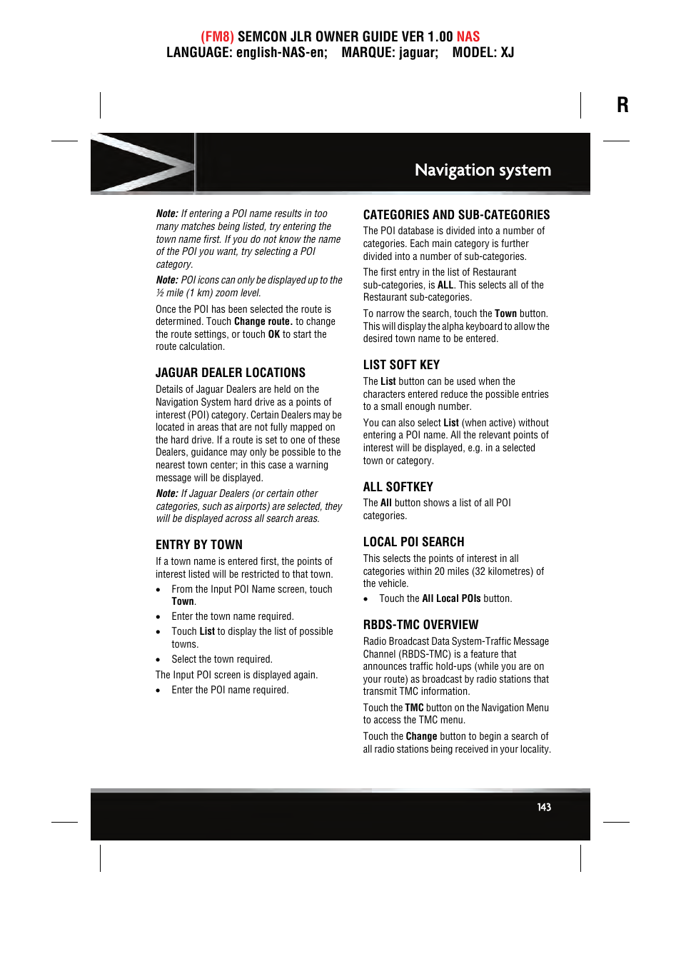 Navigation system | Jaguar SEMCON JLR XJ User Manual | Page 143 / 217