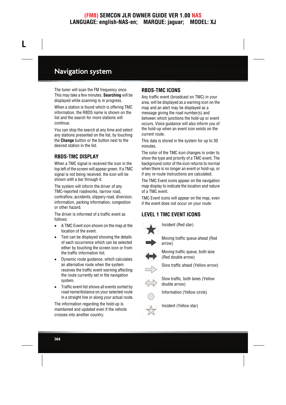 Navigation system | Jaguar SEMCON JLR XJ User Manual | Page 144 / 217