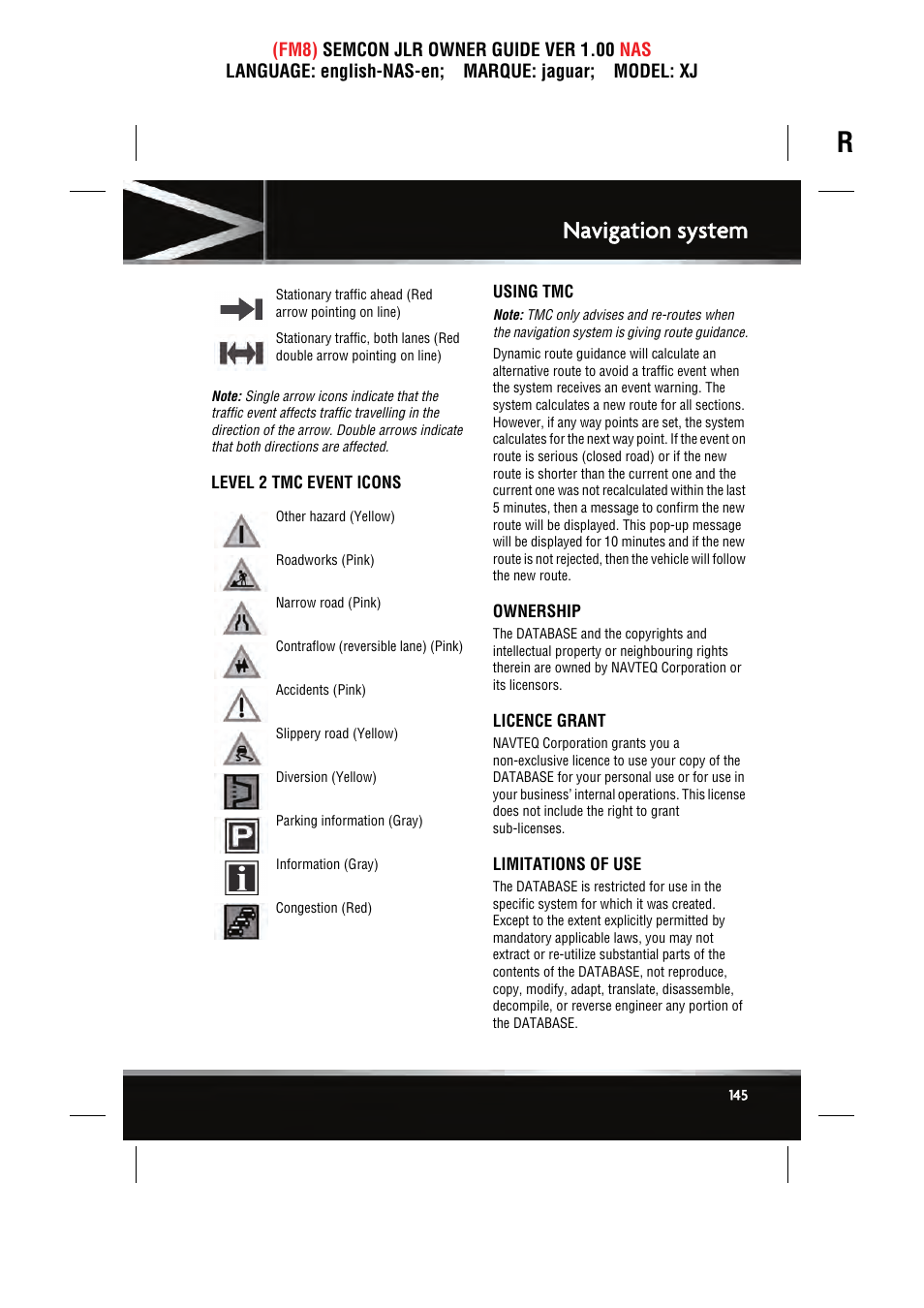 Navigation system | Jaguar SEMCON JLR XJ User Manual | Page 145 / 217
