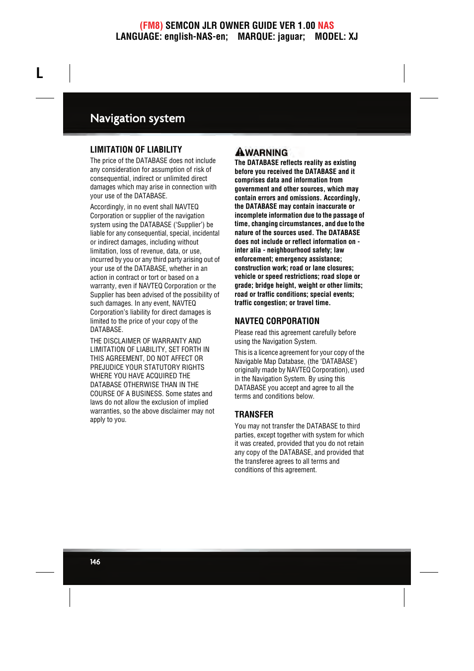 Navigation system | Jaguar SEMCON JLR XJ User Manual | Page 146 / 217