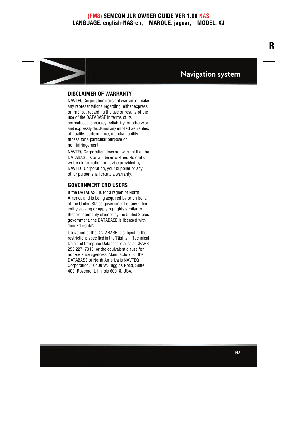 Navigation system | Jaguar SEMCON JLR XJ User Manual | Page 147 / 217