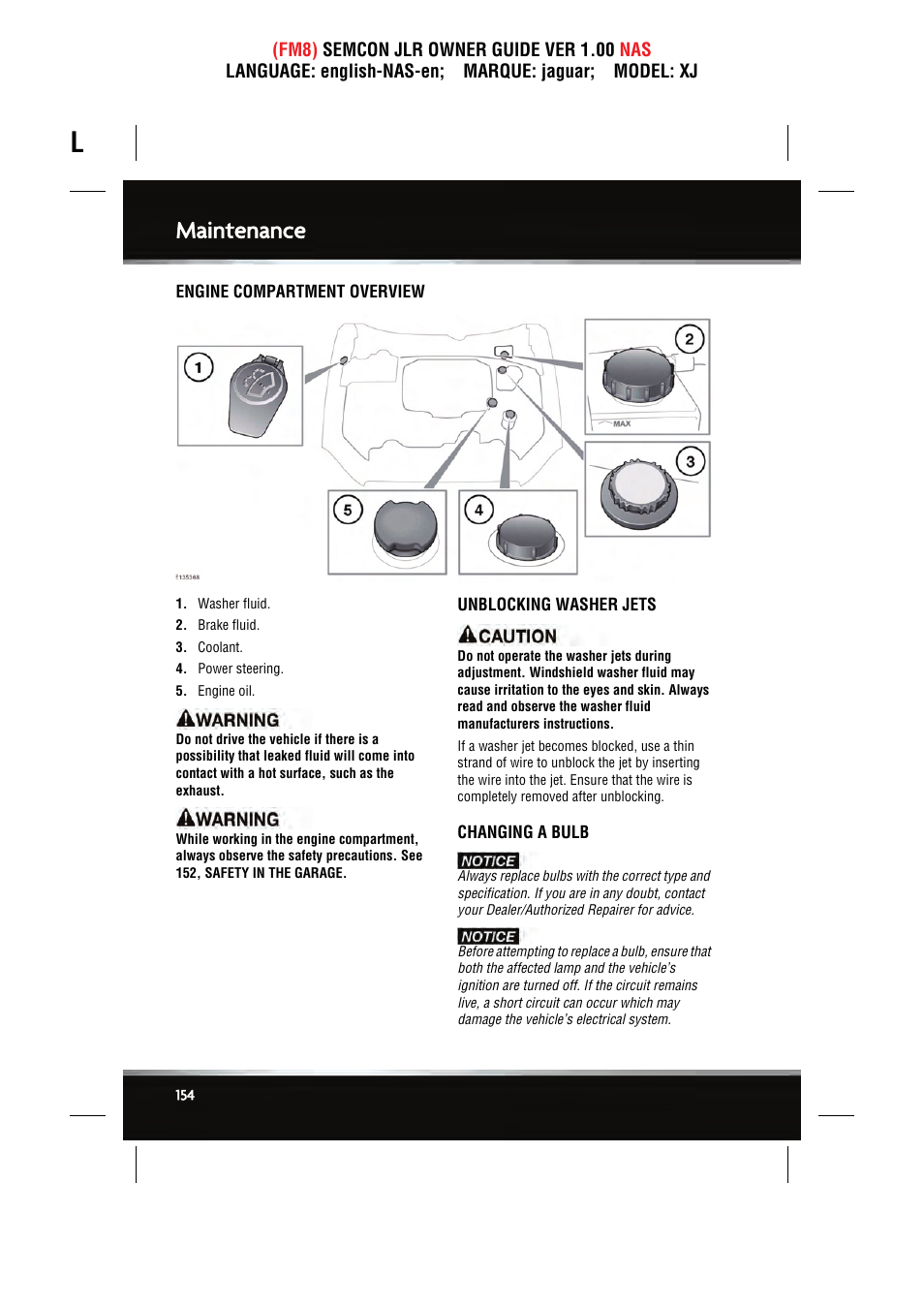 Maintenance | Jaguar SEMCON JLR XJ User Manual | Page 154 / 217