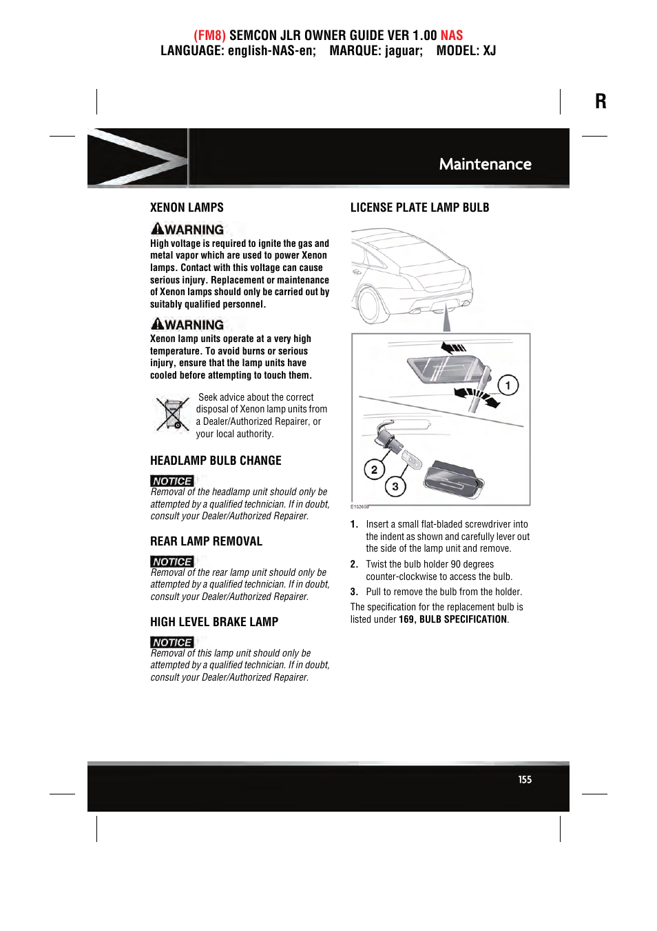 Maintenance | Jaguar SEMCON JLR XJ User Manual | Page 155 / 217