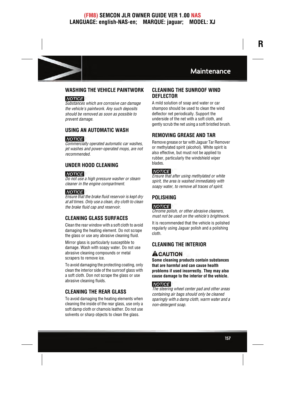 Maintenance | Jaguar SEMCON JLR XJ User Manual | Page 157 / 217