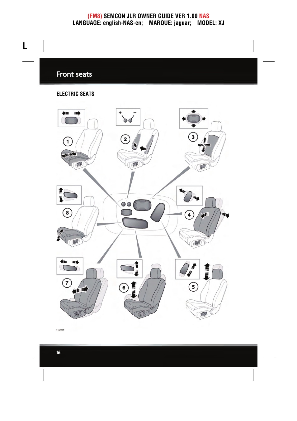 Front seats | Jaguar SEMCON JLR XJ User Manual | Page 16 / 217