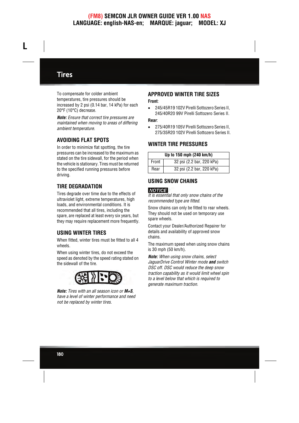 Tires | Jaguar SEMCON JLR XJ User Manual | Page 180 / 217