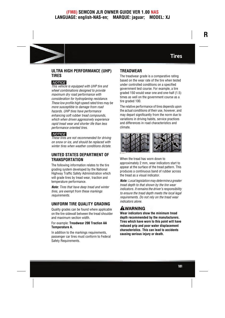 Tires | Jaguar SEMCON JLR XJ User Manual | Page 181 / 217