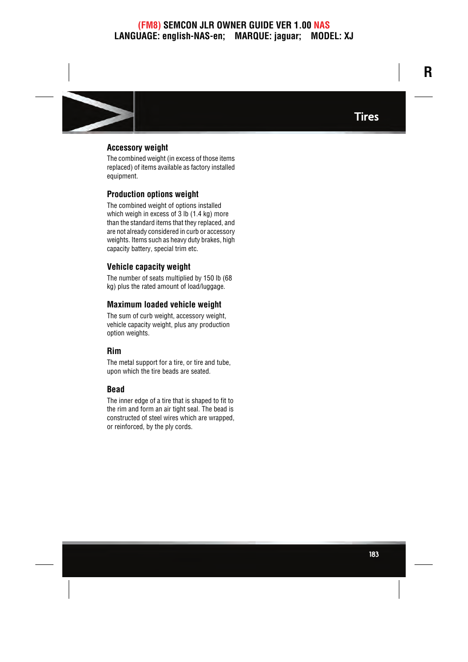 Tires | Jaguar SEMCON JLR XJ User Manual | Page 183 / 217