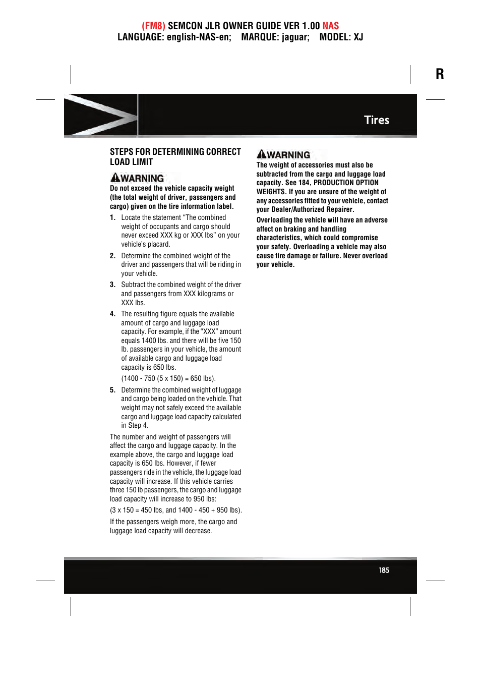 Tires | Jaguar SEMCON JLR XJ User Manual | Page 185 / 217