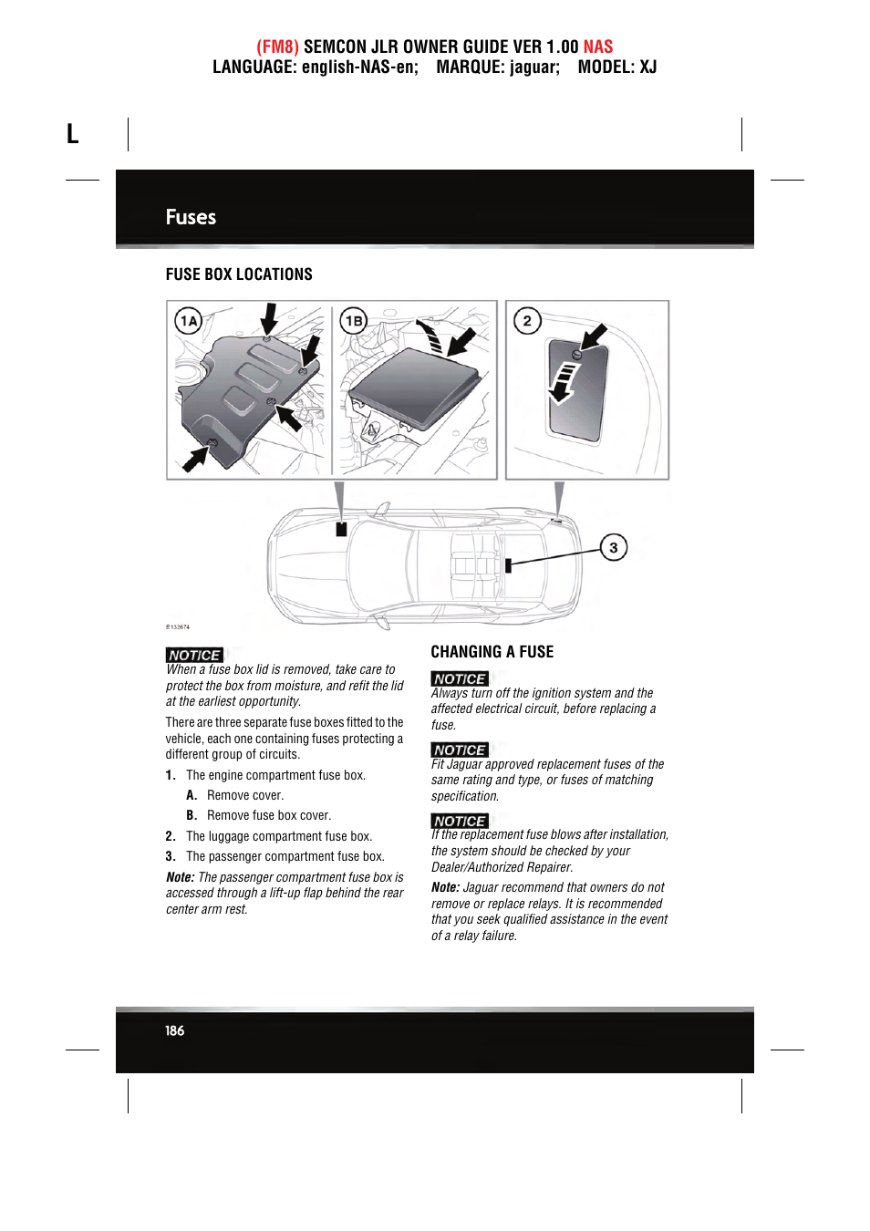 Fuses | Jaguar SEMCON JLR XJ User Manual | Page 186 / 217