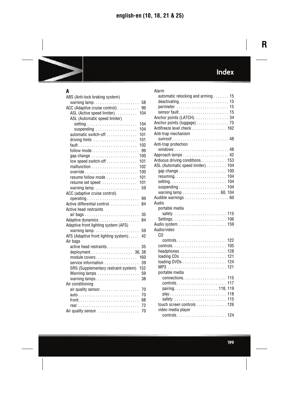 Index | Jaguar SEMCON JLR XJ User Manual | Page 199 / 217