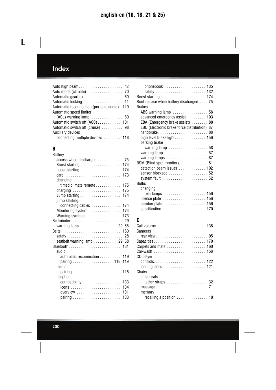 Index | Jaguar SEMCON JLR XJ User Manual | Page 200 / 217