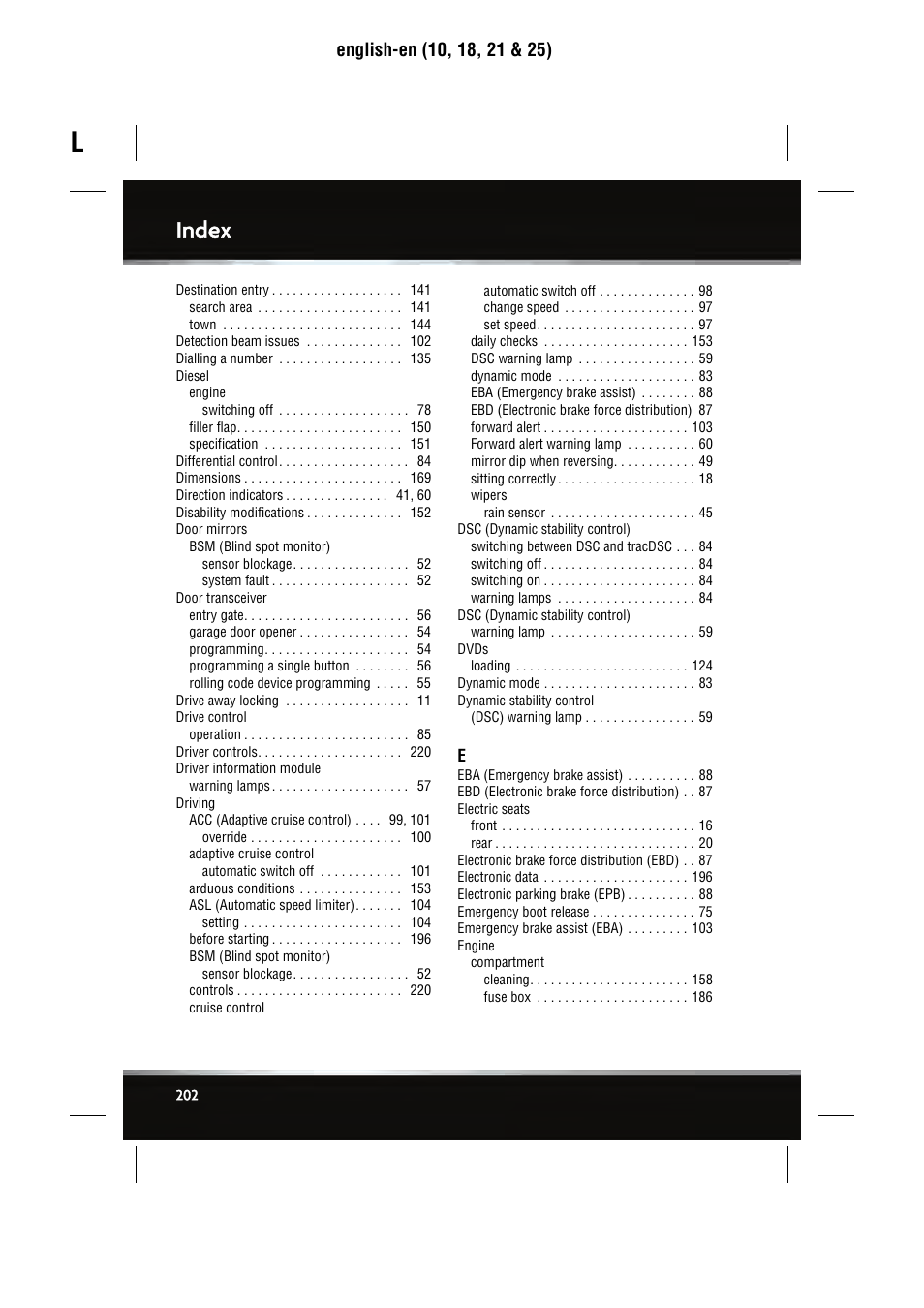 Index | Jaguar SEMCON JLR XJ User Manual | Page 202 / 217