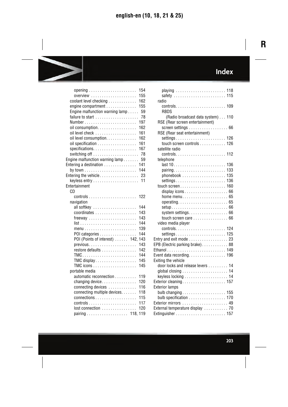 Index | Jaguar SEMCON JLR XJ User Manual | Page 203 / 217