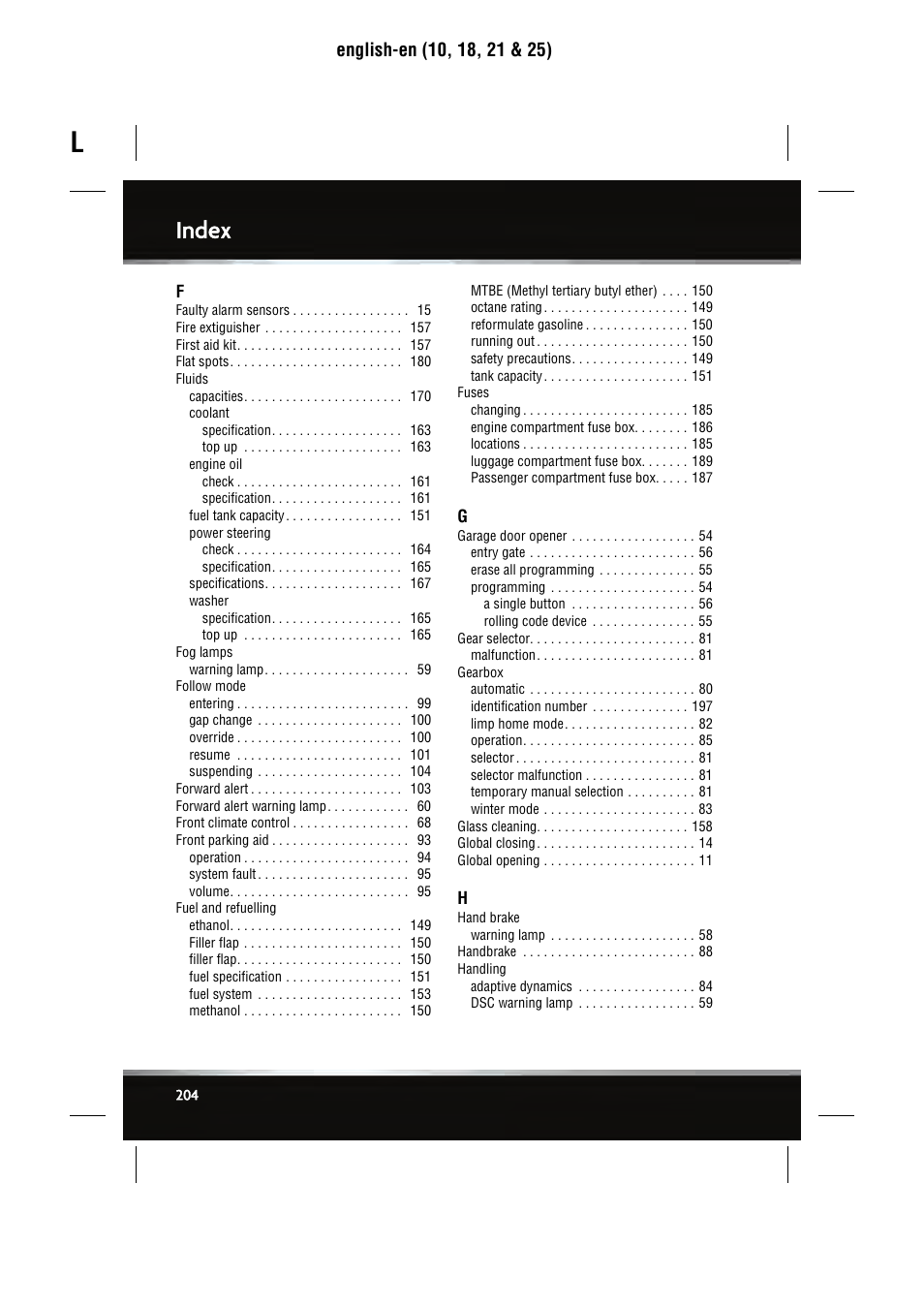 Index | Jaguar SEMCON JLR XJ User Manual | Page 204 / 217