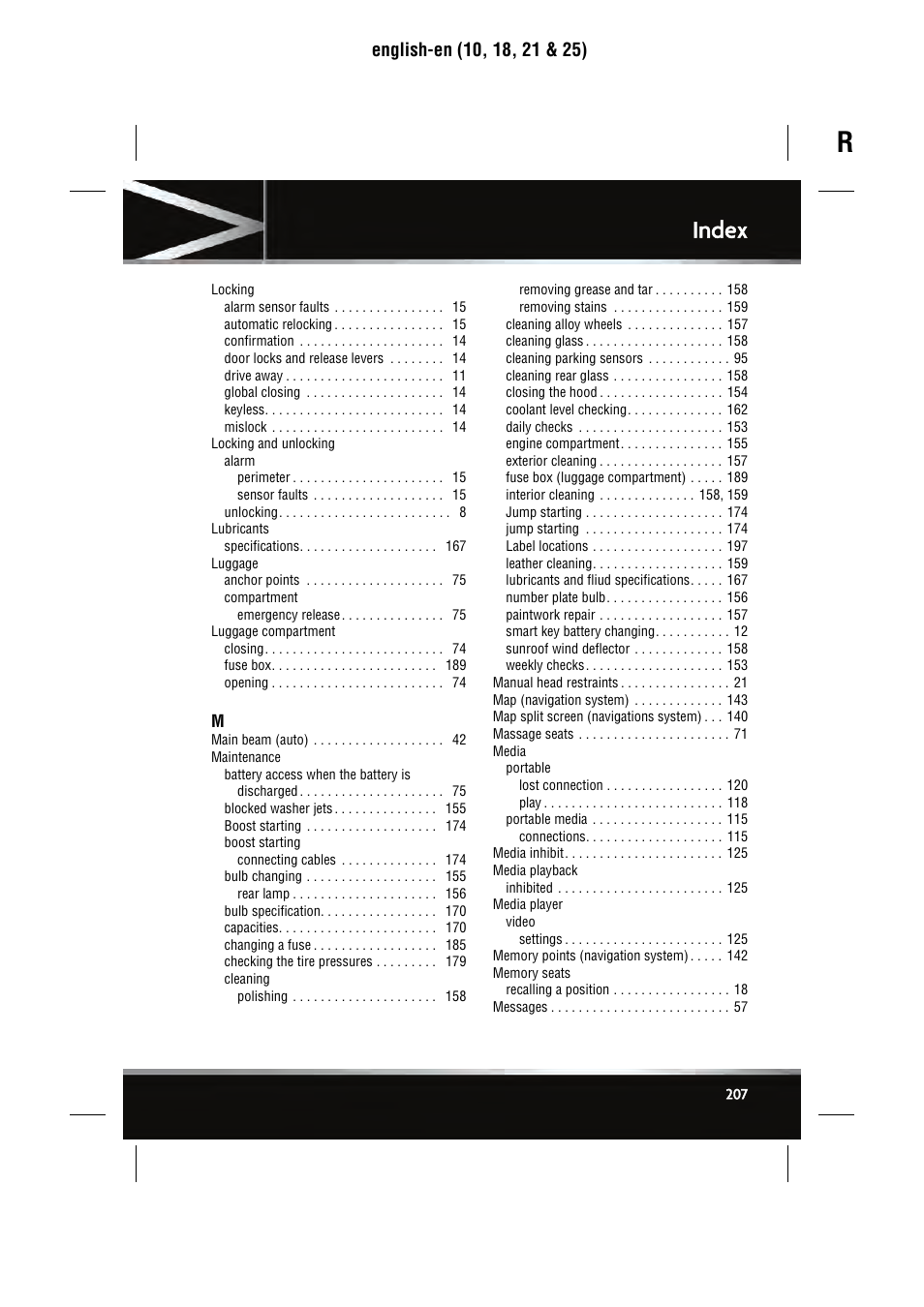 Index | Jaguar SEMCON JLR XJ User Manual | Page 207 / 217