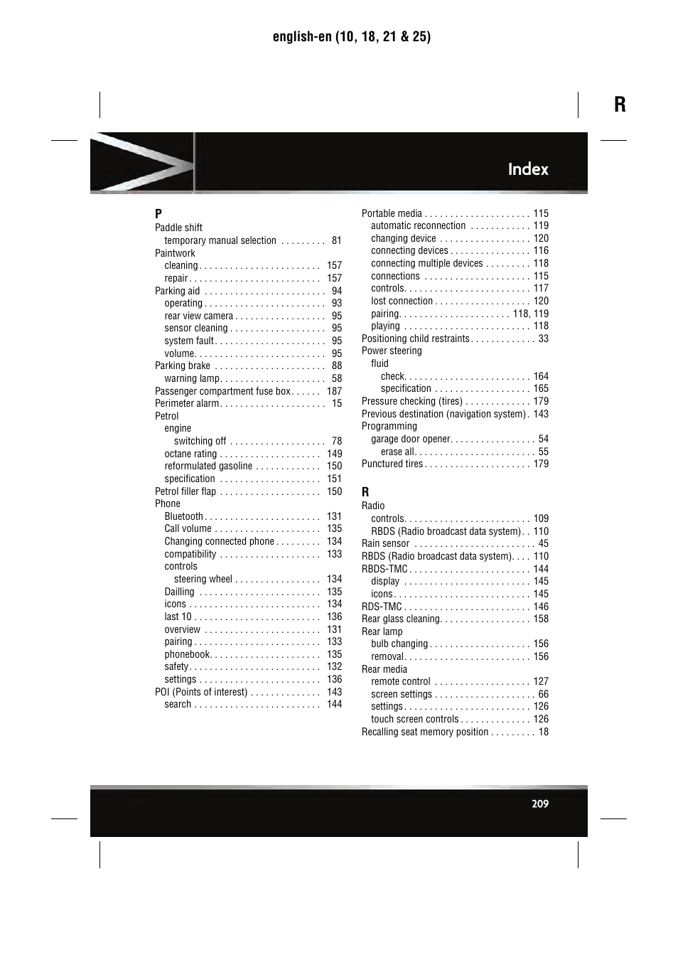 Index | Jaguar SEMCON JLR XJ User Manual | Page 209 / 217