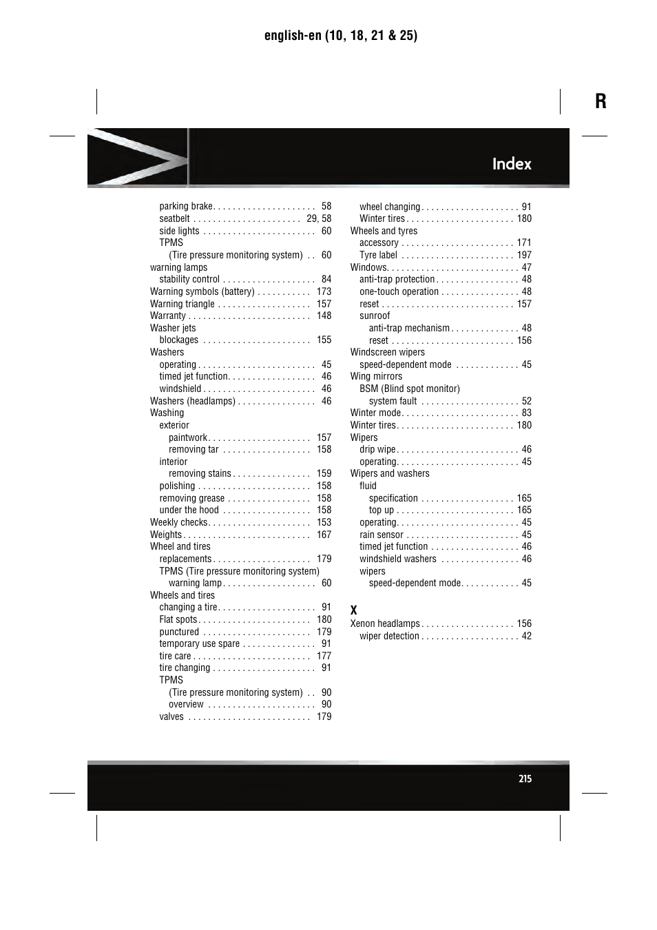 Index | Jaguar SEMCON JLR XJ User Manual | Page 215 / 217