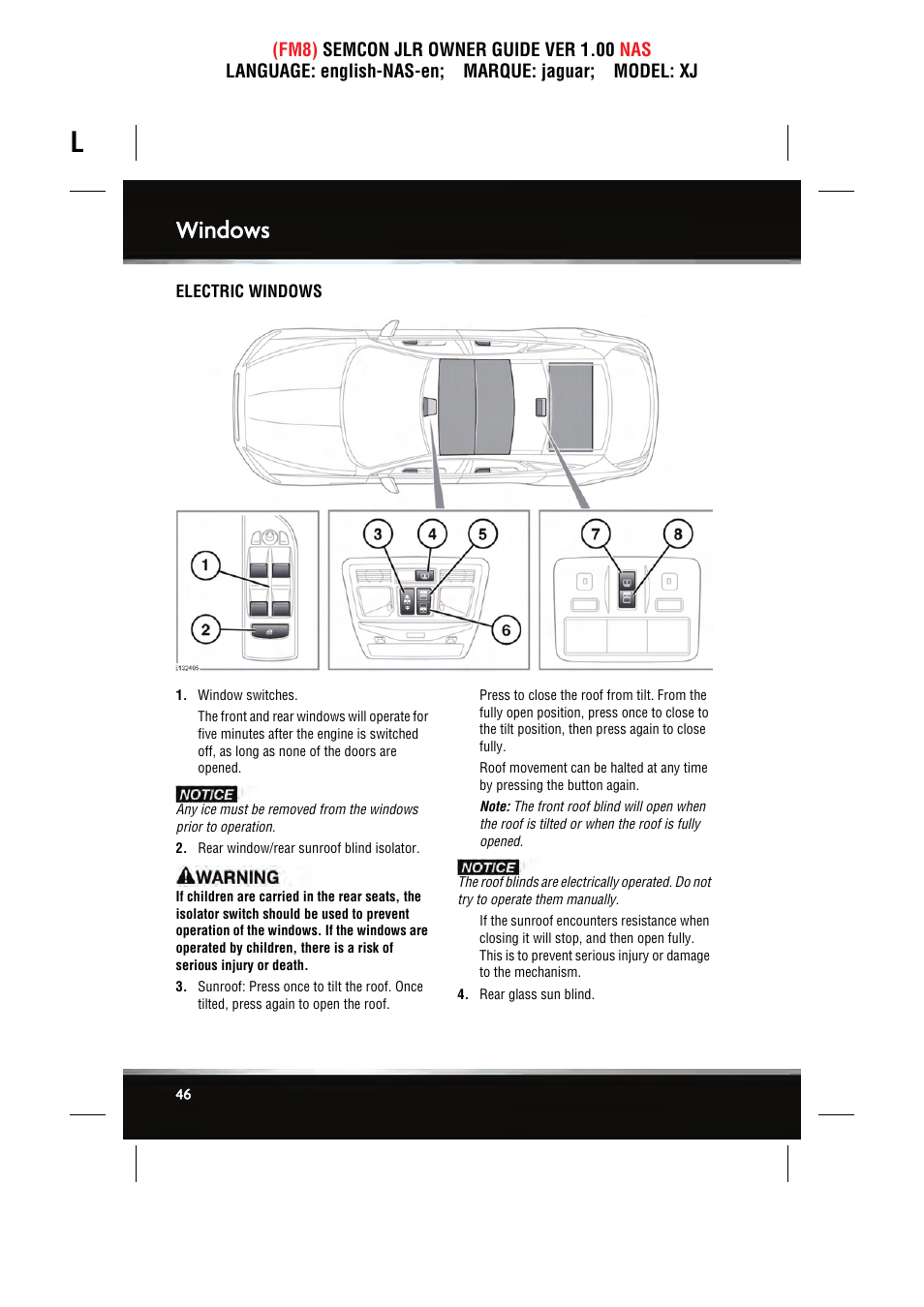 Windows | Jaguar SEMCON JLR XJ User Manual | Page 46 / 217