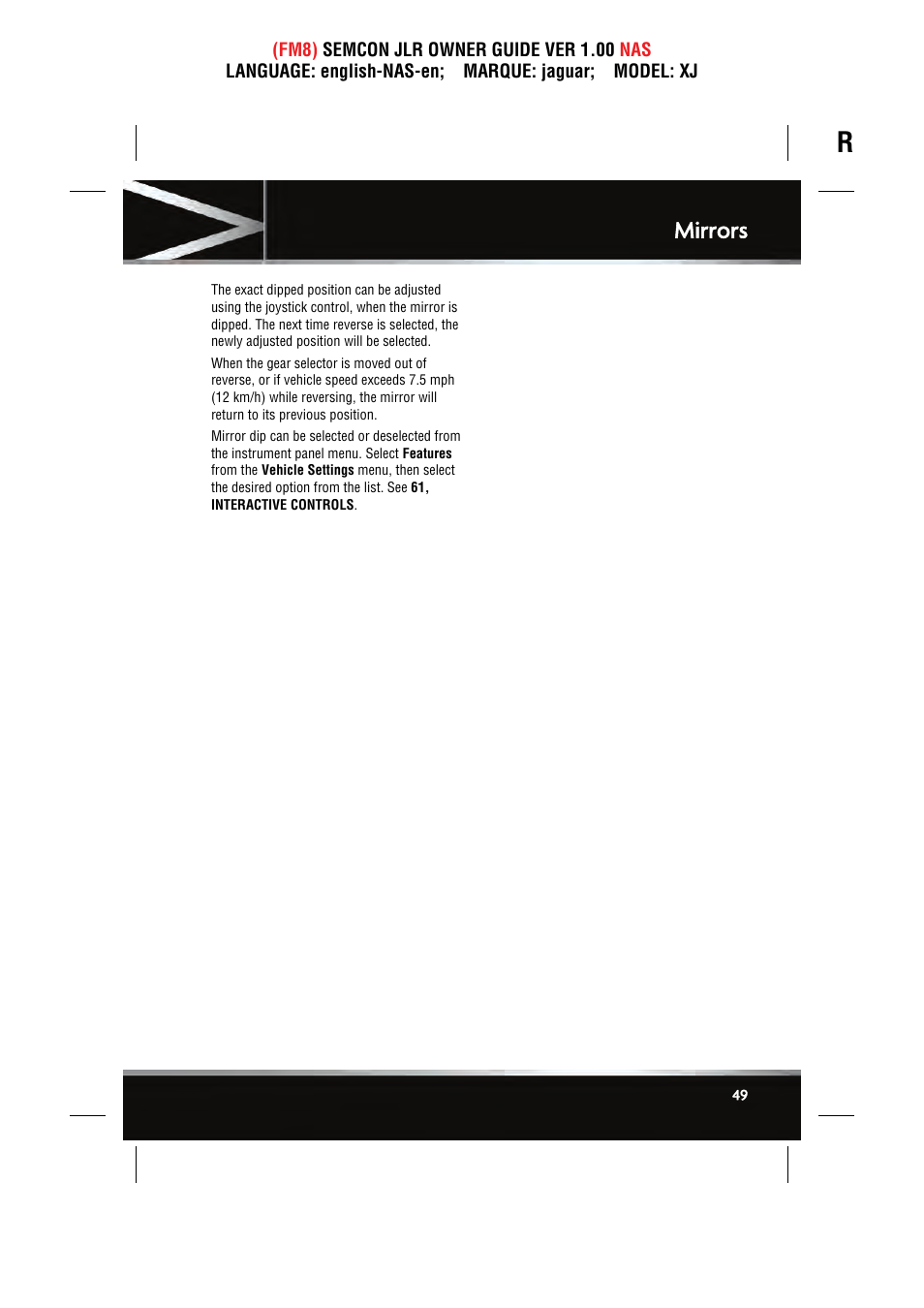 Mirrors | Jaguar SEMCON JLR XJ User Manual | Page 49 / 217