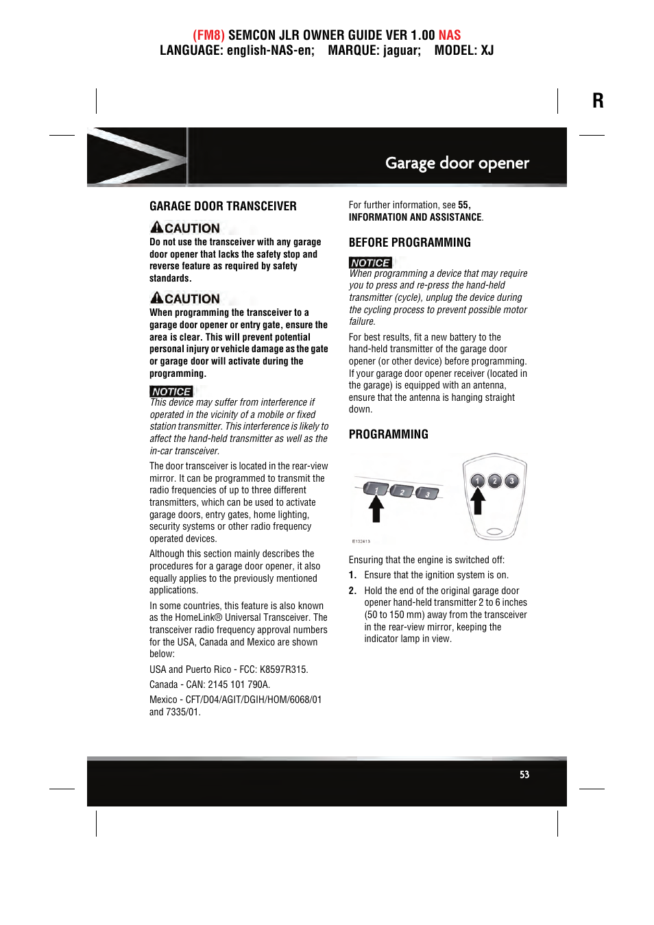 Garage door opener | Jaguar SEMCON JLR XJ User Manual | Page 53 / 217