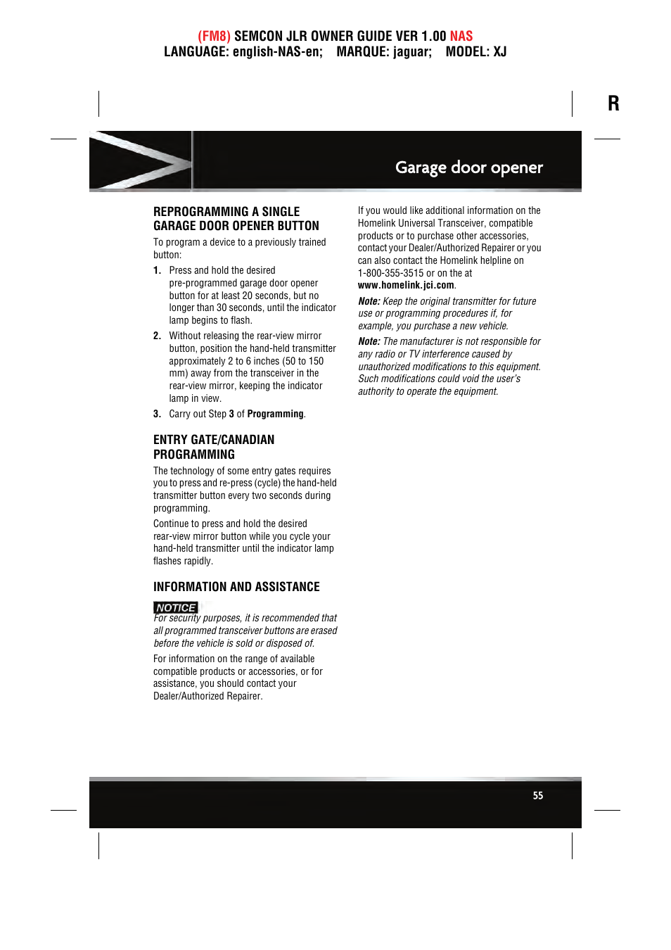 Garage door opener | Jaguar SEMCON JLR XJ User Manual | Page 55 / 217