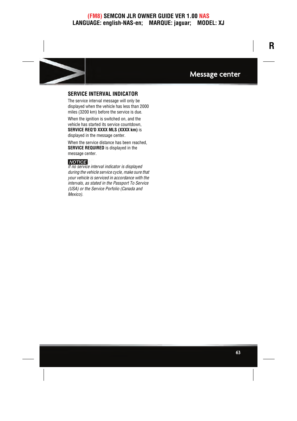 Message center | Jaguar SEMCON JLR XJ User Manual | Page 63 / 217