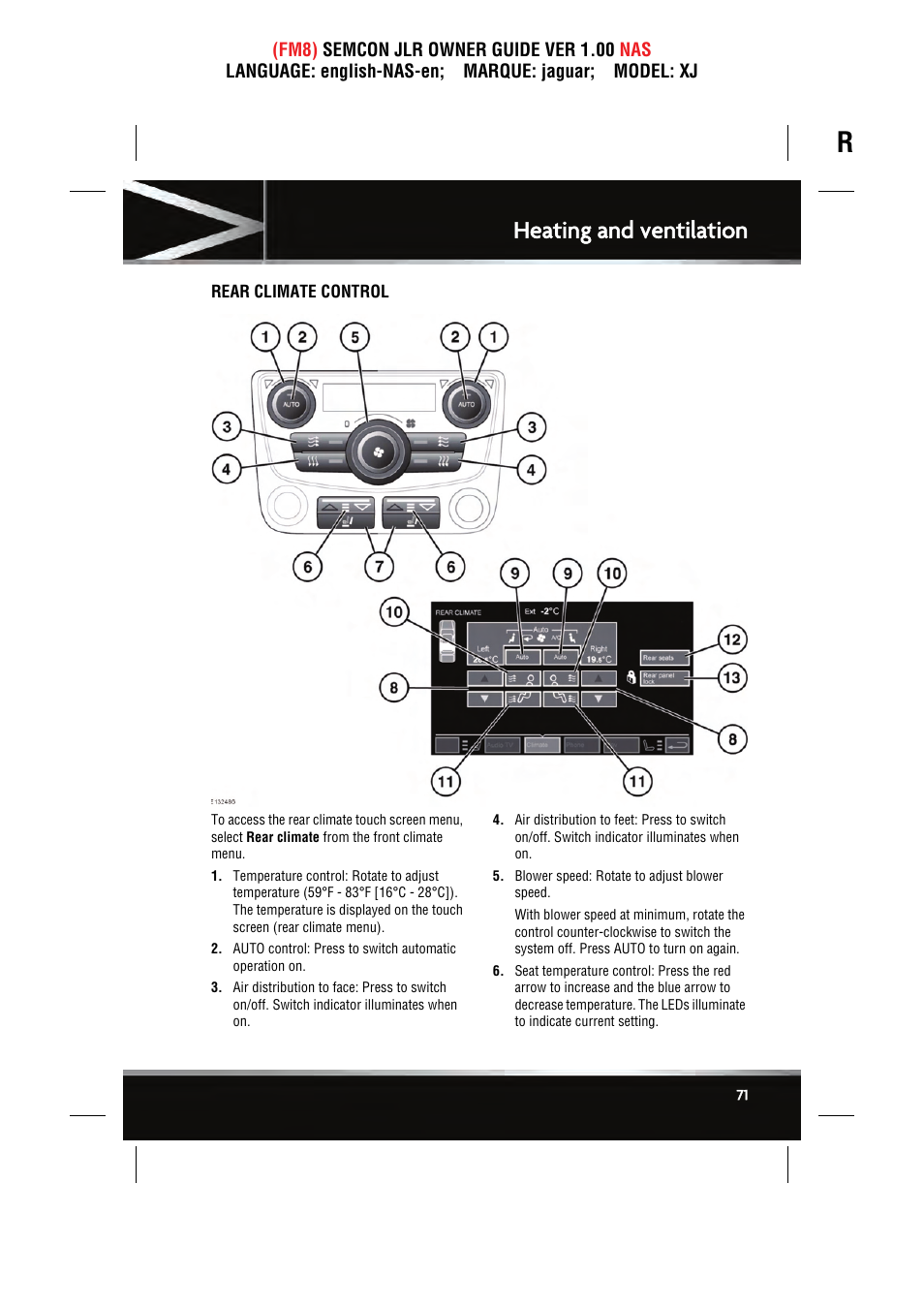 Heating and ventilation | Jaguar SEMCON JLR XJ User Manual | Page 71 / 217