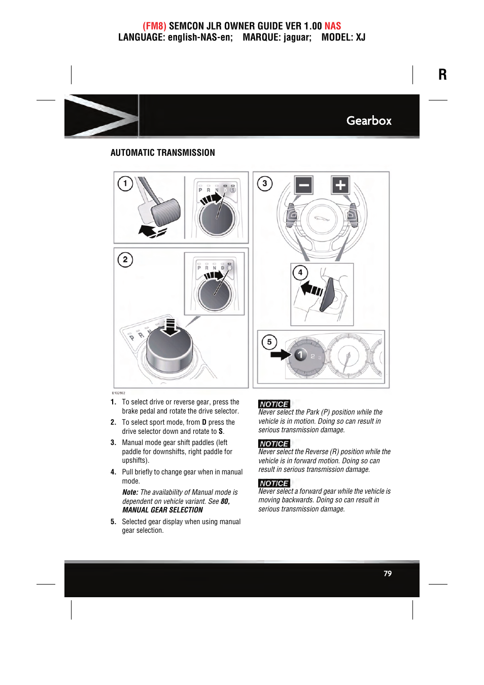 Gearbox | Jaguar SEMCON JLR XJ User Manual | Page 79 / 217