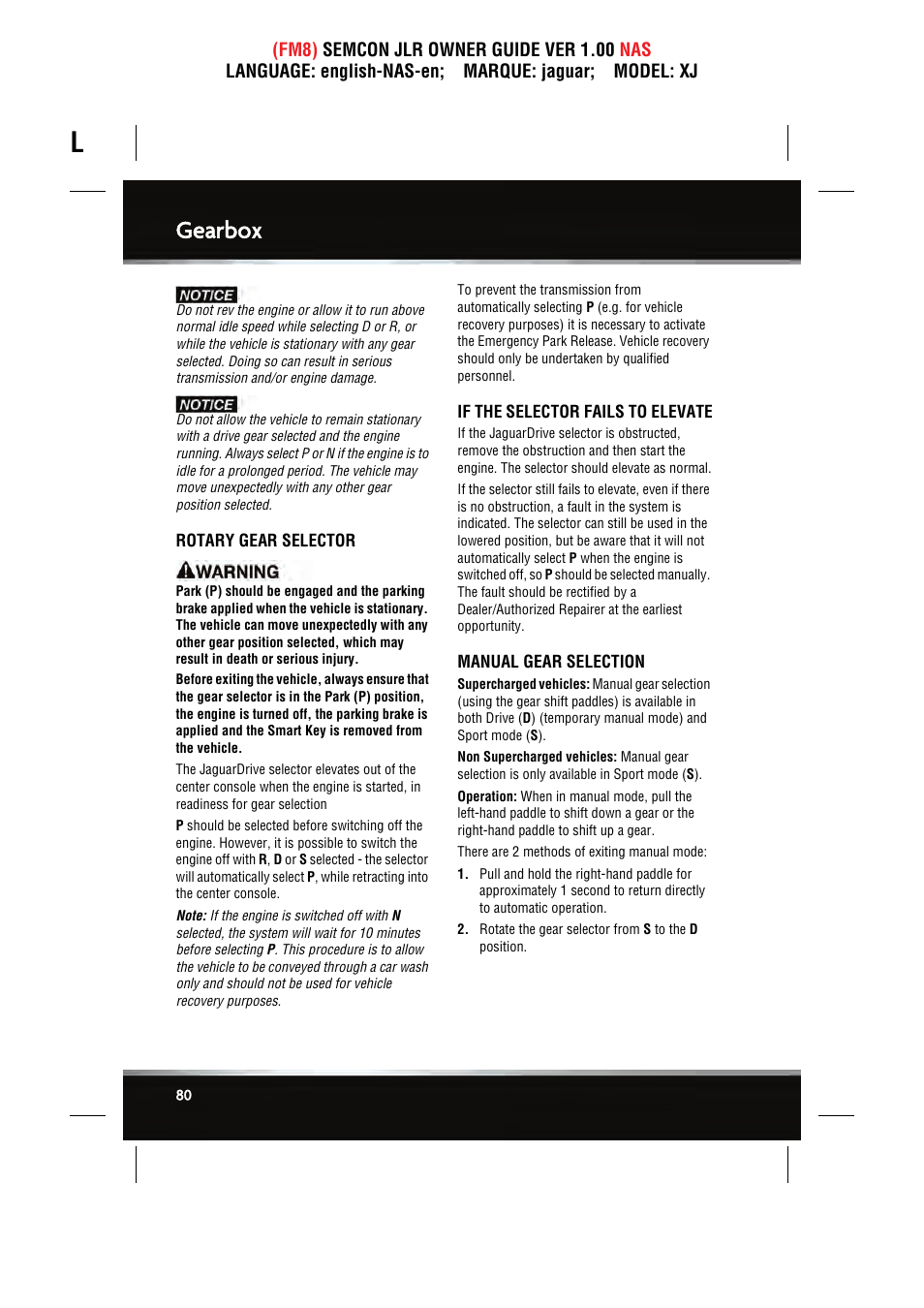 Gearbox | Jaguar SEMCON JLR XJ User Manual | Page 80 / 217