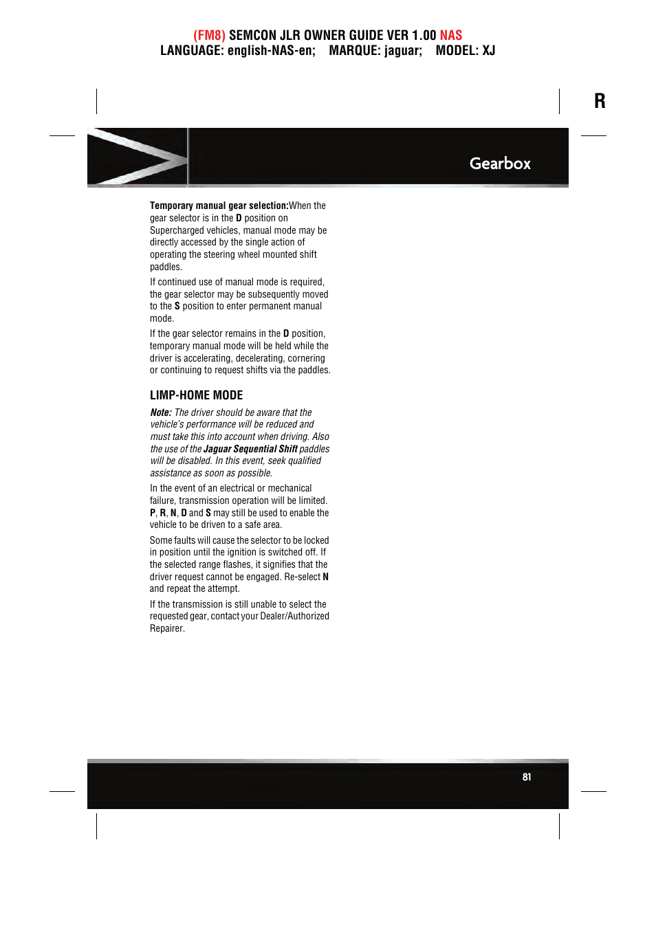Gearbox | Jaguar SEMCON JLR XJ User Manual | Page 81 / 217