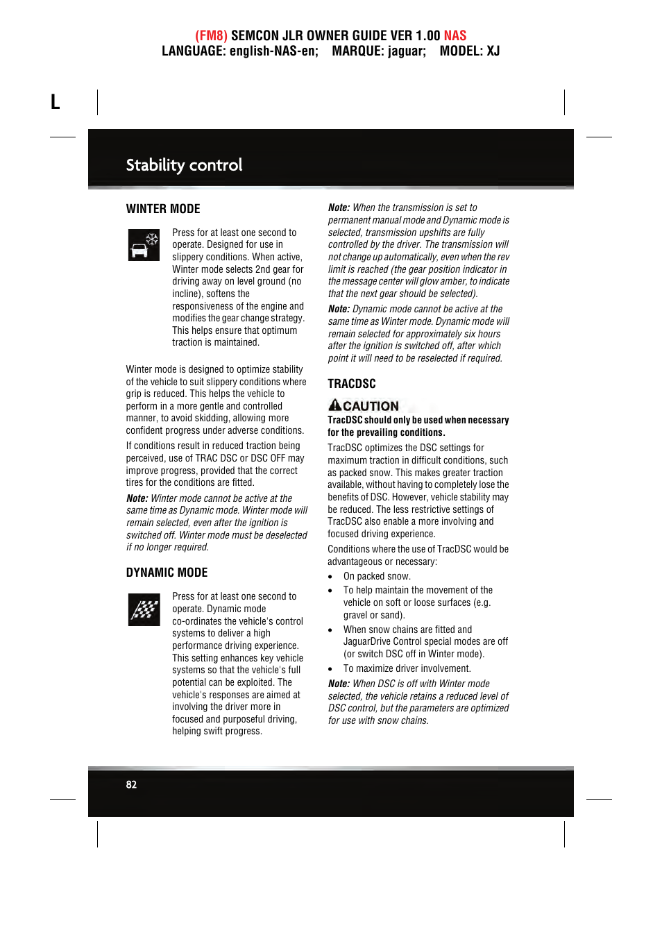 Stability control | Jaguar SEMCON JLR XJ User Manual | Page 82 / 217