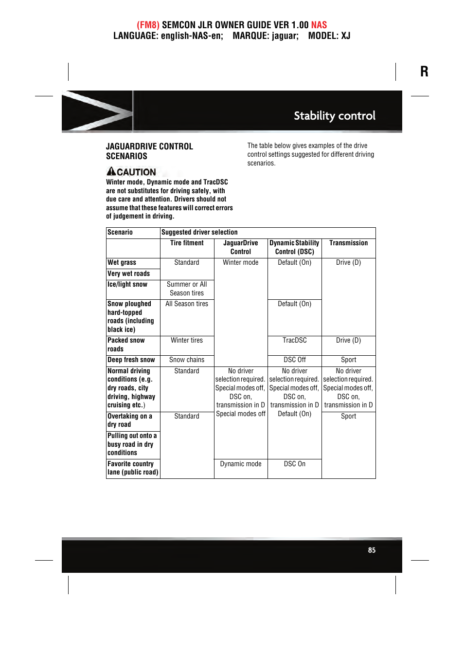 Stability control | Jaguar SEMCON JLR XJ User Manual | Page 85 / 217