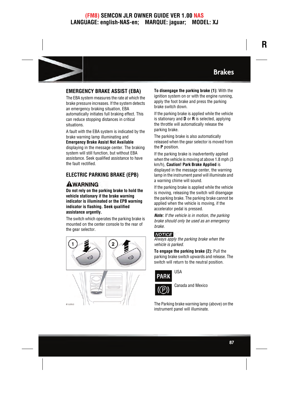 Brakes | Jaguar SEMCON JLR XJ User Manual | Page 87 / 217