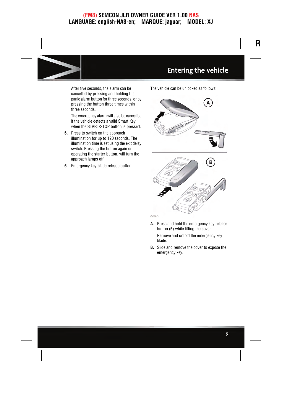 Entering the vehicle | Jaguar SEMCON JLR XJ User Manual | Page 9 / 217